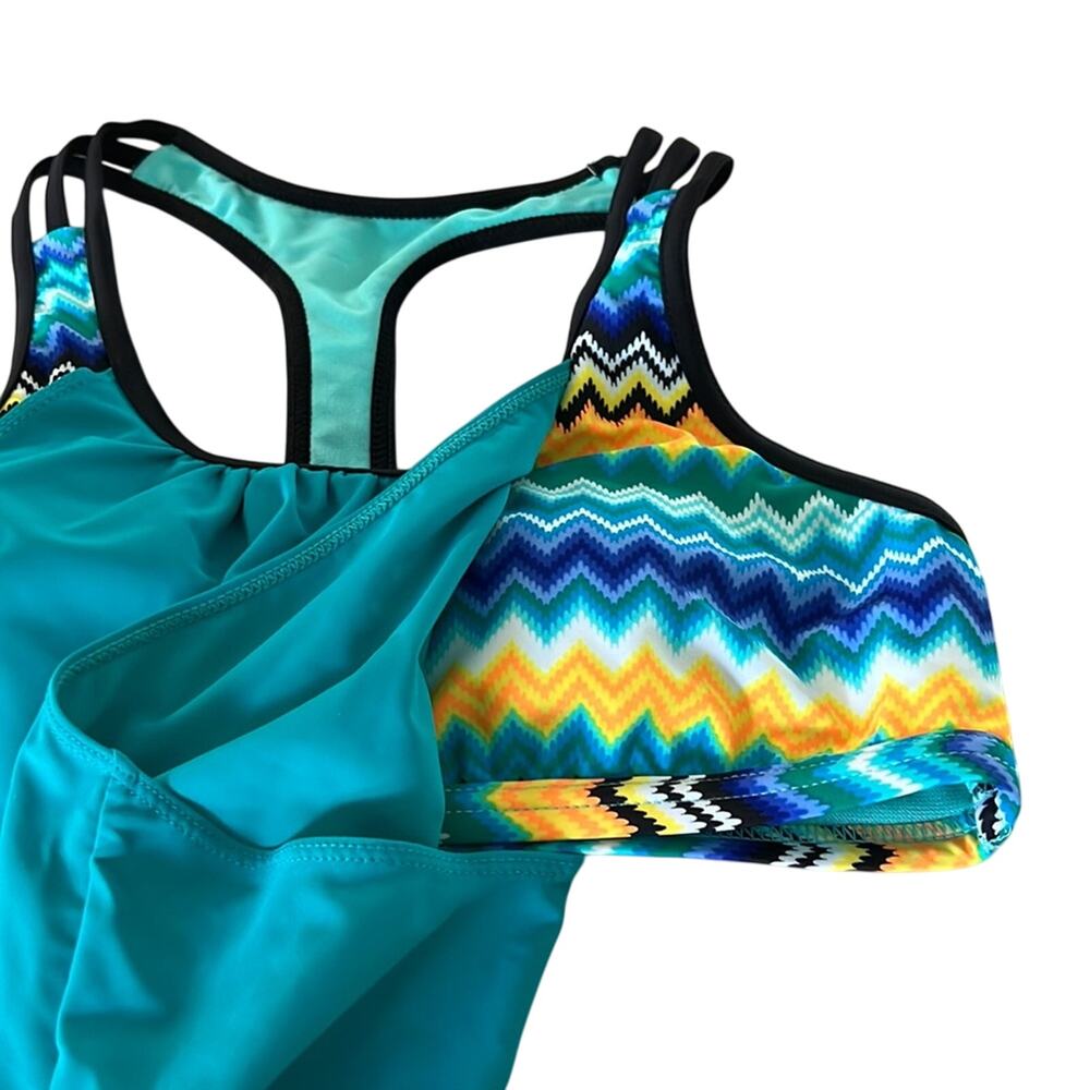 Colorful Racer Back Tankini Top Woman Size Medium - Picture 2 of 10
